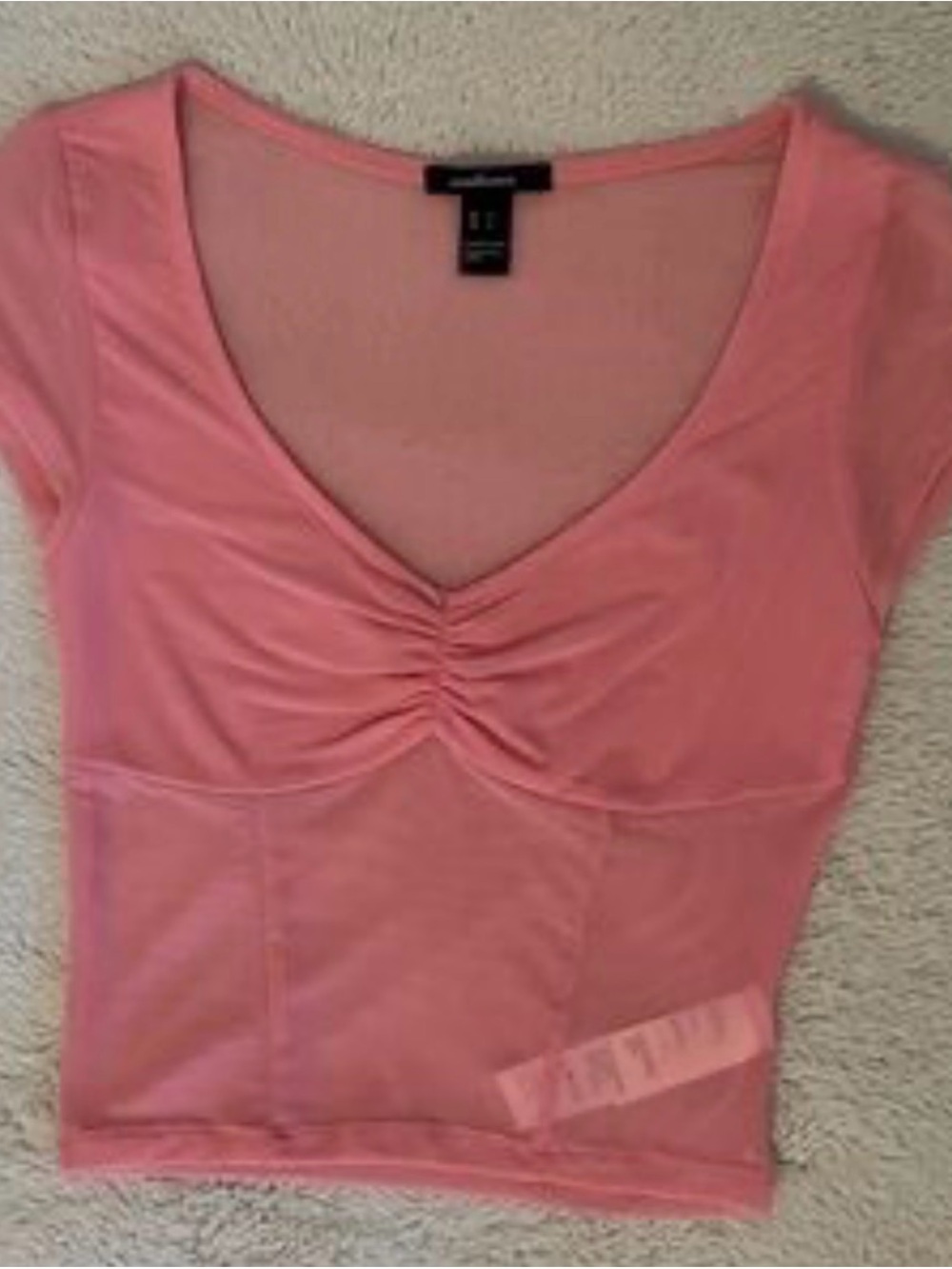 Ambiance Coral Pink Ruched V-Neck Short Sleeve Top
